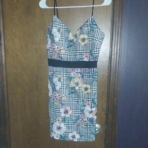 Chic Floral Mini Dress with Black Accents